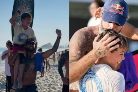 Filho de Luana Piovani e Pedro Scooby vence competição de surfe em Saquarema